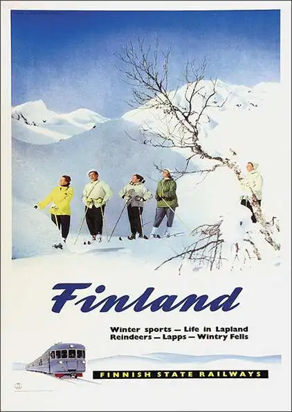 Финские туристические плакаты Wintersportland im hohen Norden, классические настенные наклейки, Картина на холсте, ВИНТАЖНЫЙ ПЛАКАТ, домашний декор, подарок - Цвет: Темно-серый