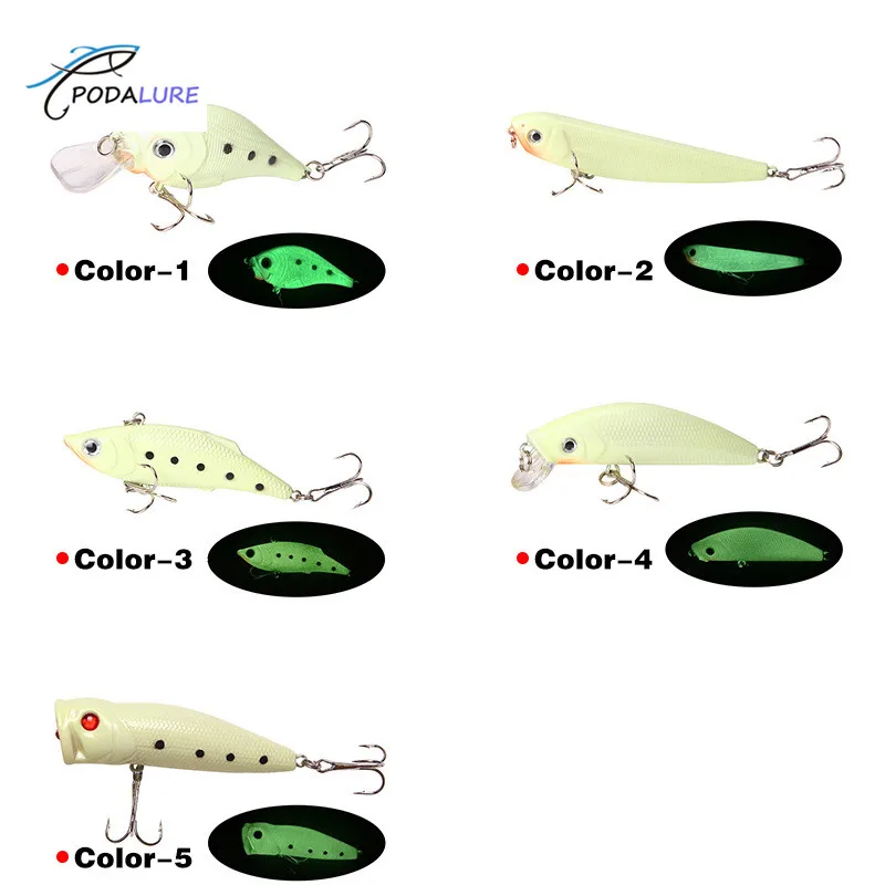 Luminous Noctilucent Baits Crank Pencil VIB Minnow Poppers Fishing Lures Set | Спорт и развлечения