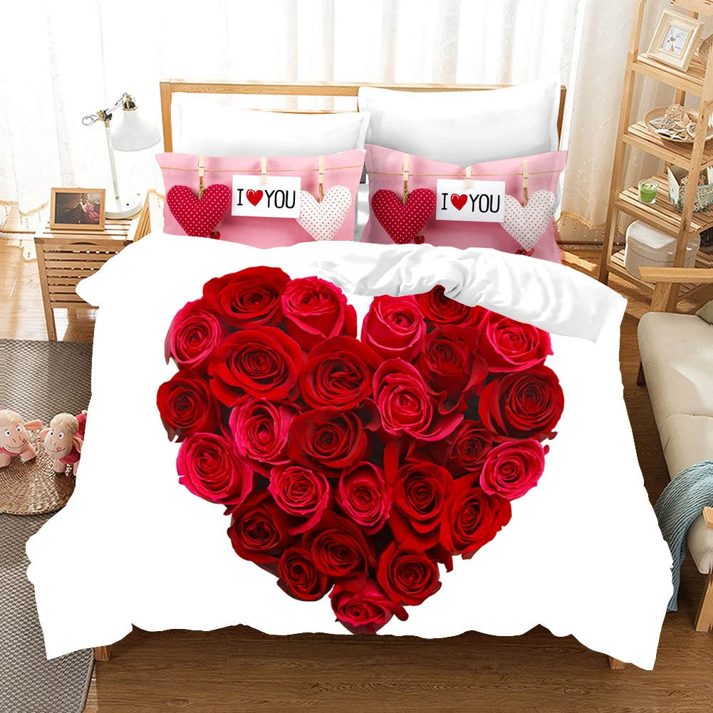 Красная роза Постельное белье набор подарочный цветок Мода 3D печати одеяло