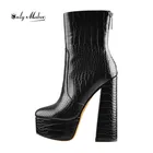 Женские ботильоны Onlymaker на высоком массивном каблуке, ботинки на платформе с круглым носком и узором из камней, короткие толстые зимние черные ботинки