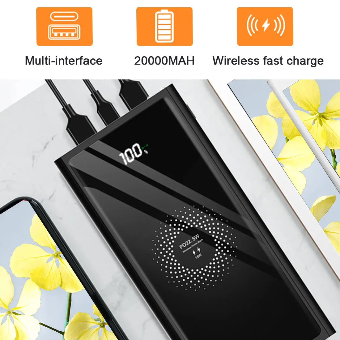 Power Bank 20000mAh bank PD3.0 QC 3.0 Fast wireless Charger For iPhone 12 Pro max Portable xiaomi Samsung | Электроника