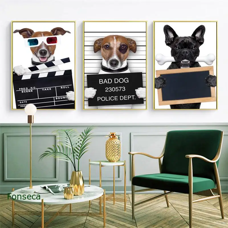 

Modern Cartoon Animal Poster and Print Funny Police Dog Canvas Painting Wall Pictures for Pet Store Kids Nursery Room Decor