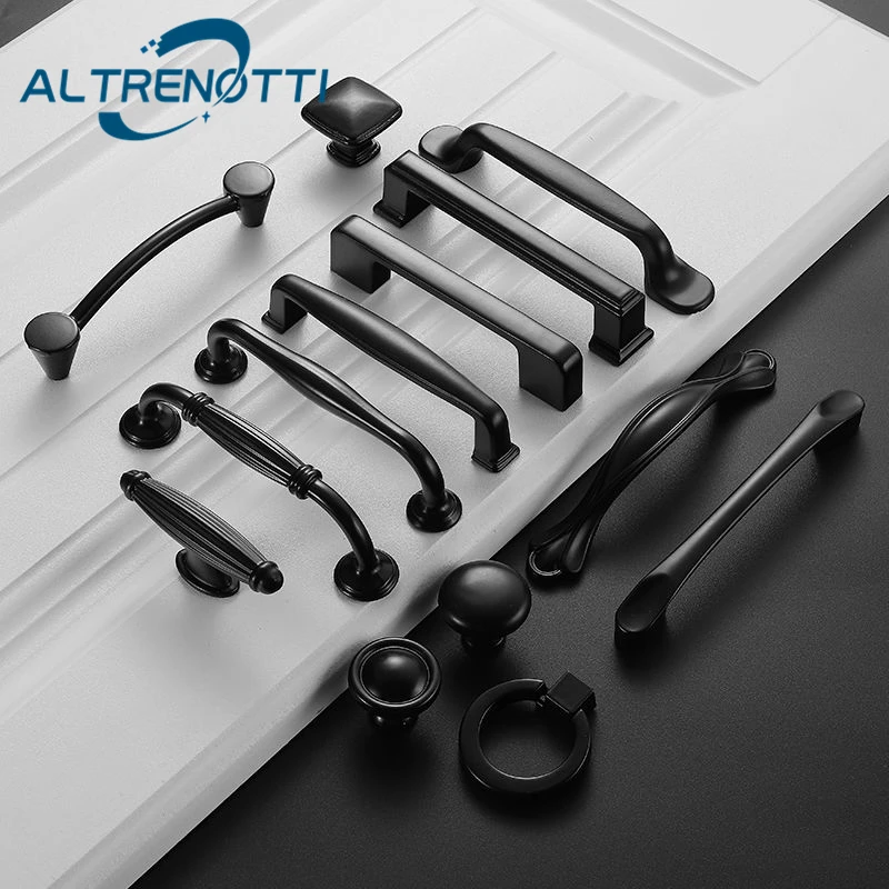 

Aluminum Furniture Handle Cabinet Drawer Kitchen Simple Nordic Metal Door Pull Wardrobe Cupboard Dresser Black Knob Hardware
