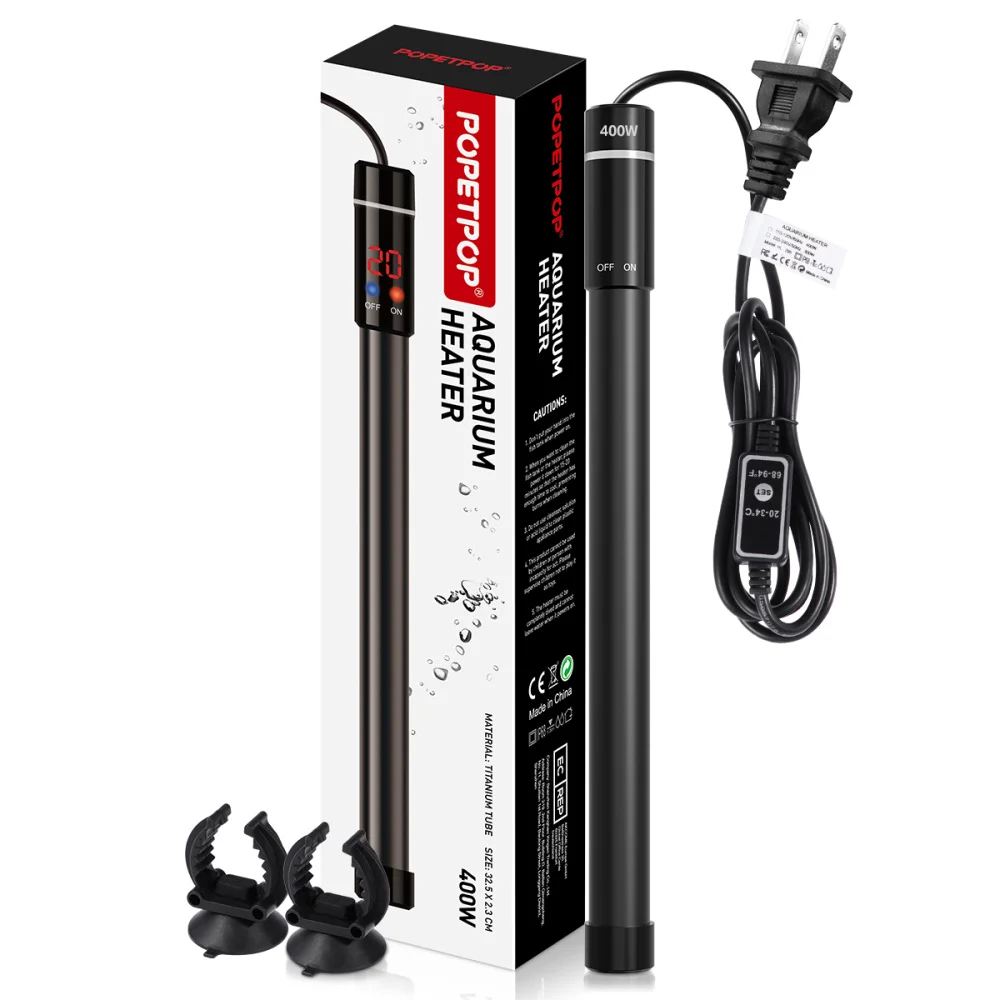 

POPETPOP 400W Submersible Aquarium Heater Titanium Heating Rod with and LED Digital Display(Plug)