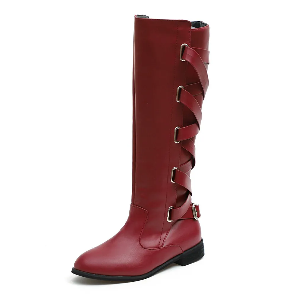 Обувь; женские ботинки; zapatos de mujer; женские ботинки; зимние высокие сапоги до колена с перекрестными ремешками; Теплая обувь в ковбойском стиле