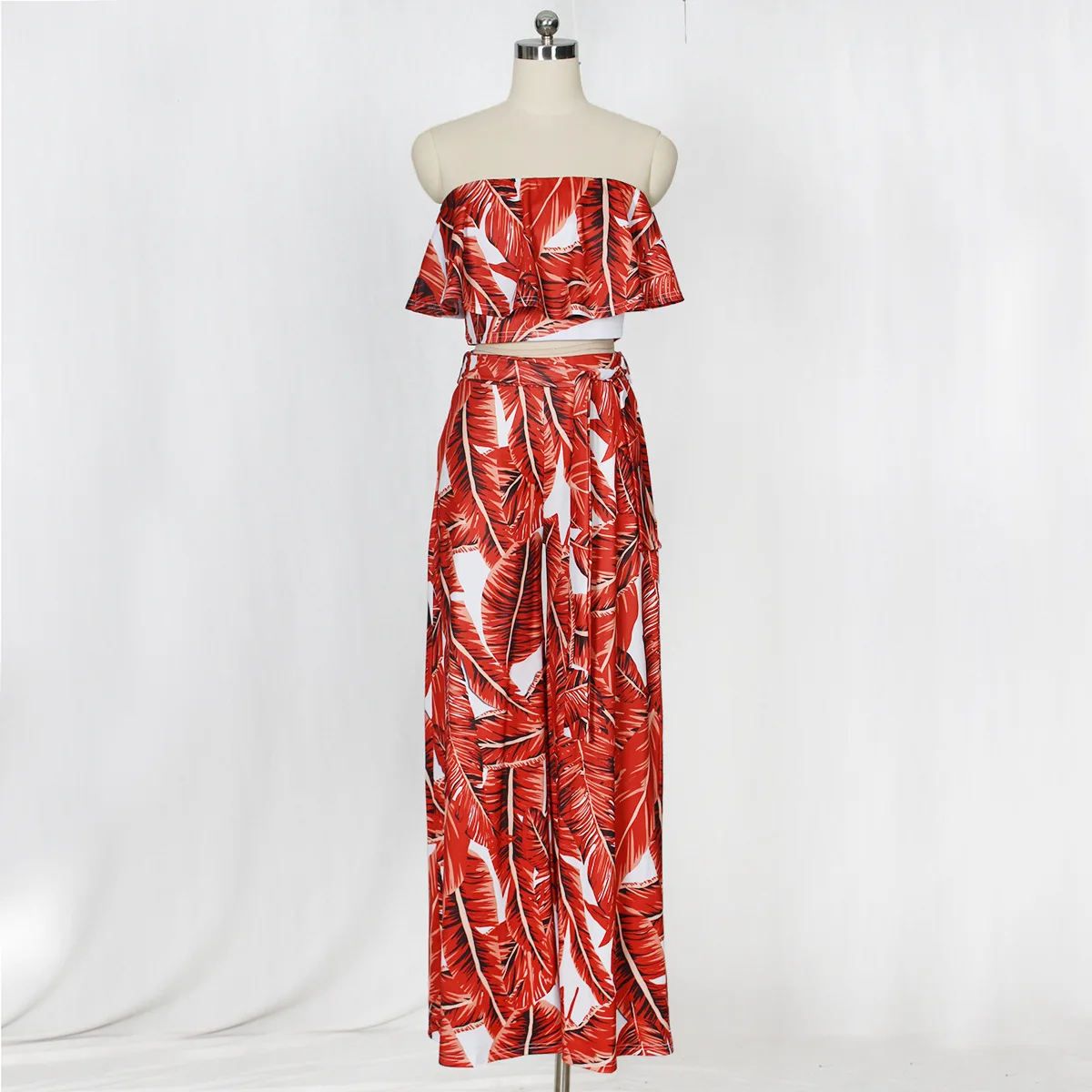 Женский комплект из 2 предметов короткий топ и брюки с открытыми плечами широкие