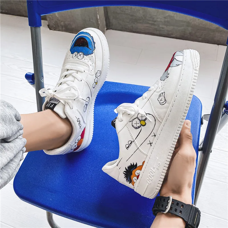 

2021 New Fashion Men's Shoes Breathable Outdoor All-Match Casual Sports Board Shoes Thick-Soled Campus Students White Shoes Men