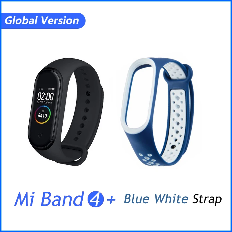 GB Add Blue White Xiaomi mi Band 4 новейшая музыка Смарт mi band 4 Браслет Пульс фитнес 135 мАч цветной экран Bluetooth 5,0 - Цвет: GB Add Blue White