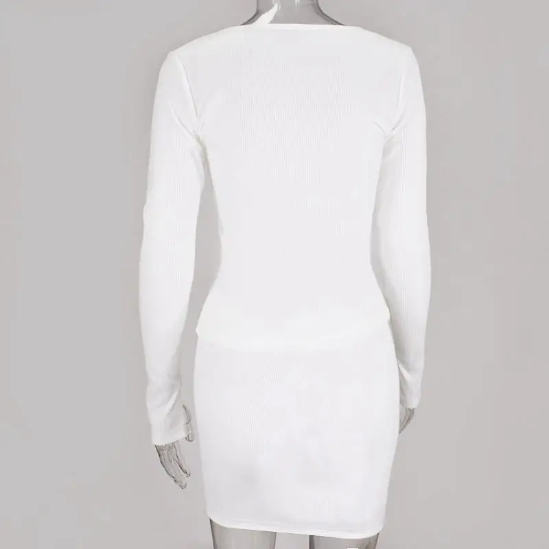 

Solid Color Night Club Sexy 2 Piece Set Women Spring Bodycon Outfits Long Sleeve Top And Skirt Co-ord Sets