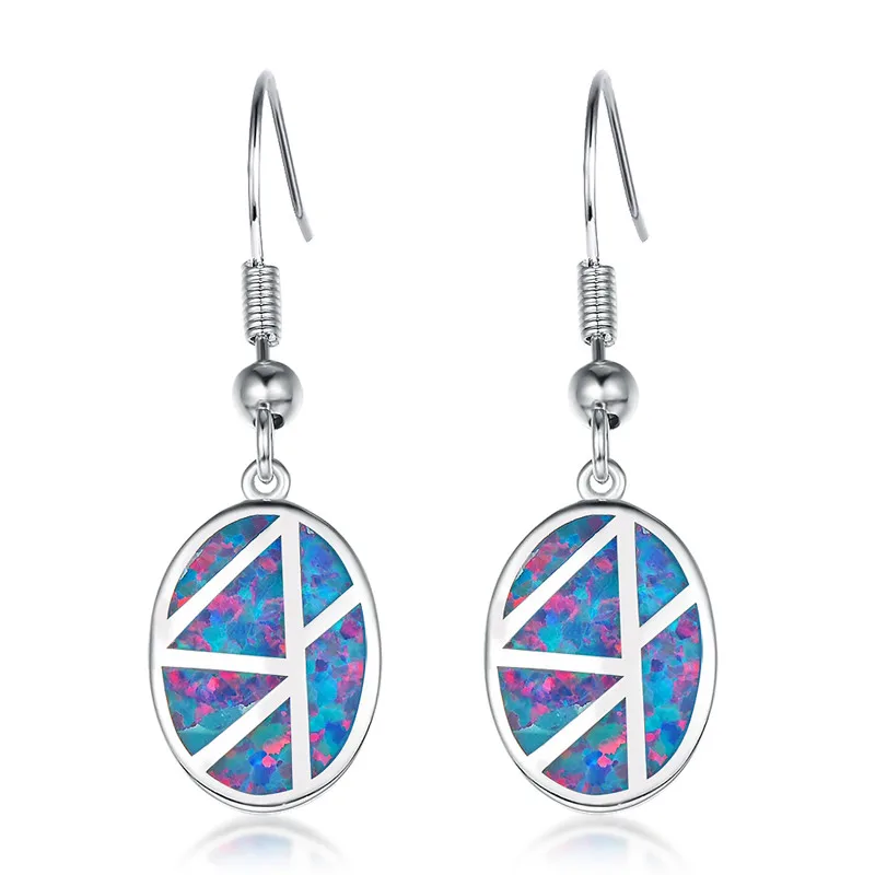 Милые женские серьги-подвески в стиле бохо с большим голубым и белым огненным