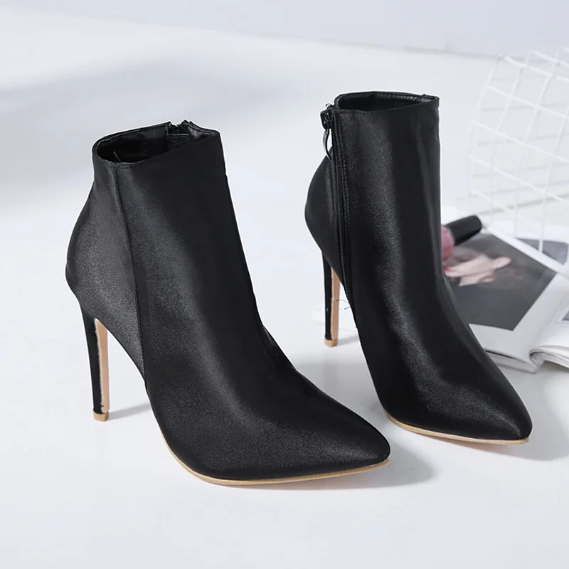 Обувь из PU искусственной кожи женские ботинки ботильоны флиса на тонком каблуке