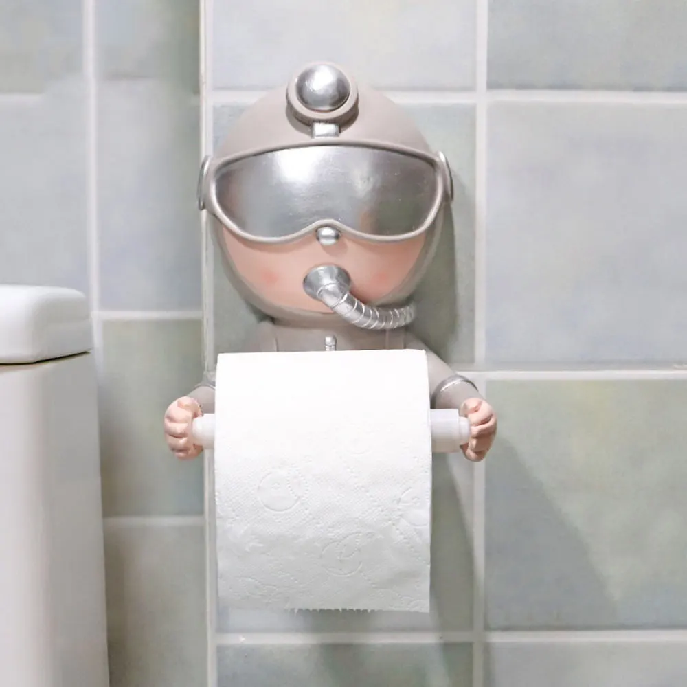 

1PC Creative Diver Roll Paper Rack Punching Toilet Tissue Holder (Silver)