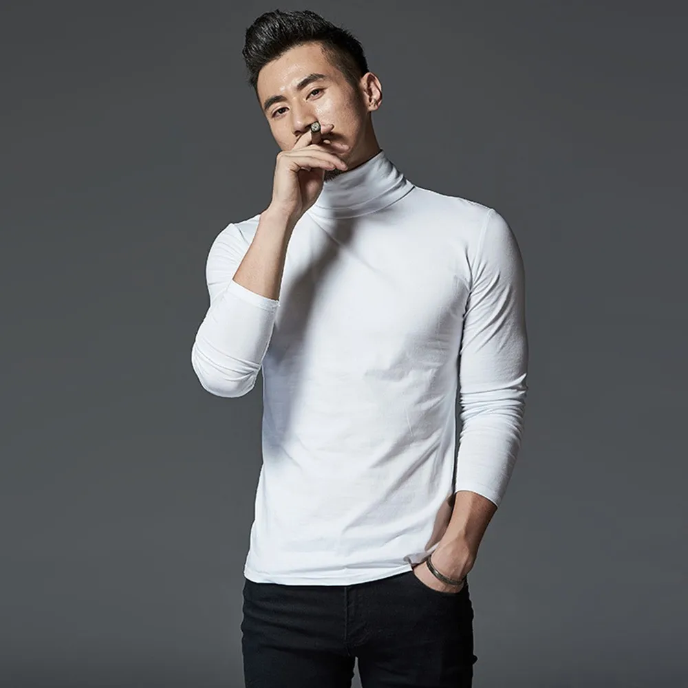 

Men'S Long-Sleeved T-Shirt Solid Color Half High Neck Thin Bottoming Shirt T Shirt For Men Solid Spring