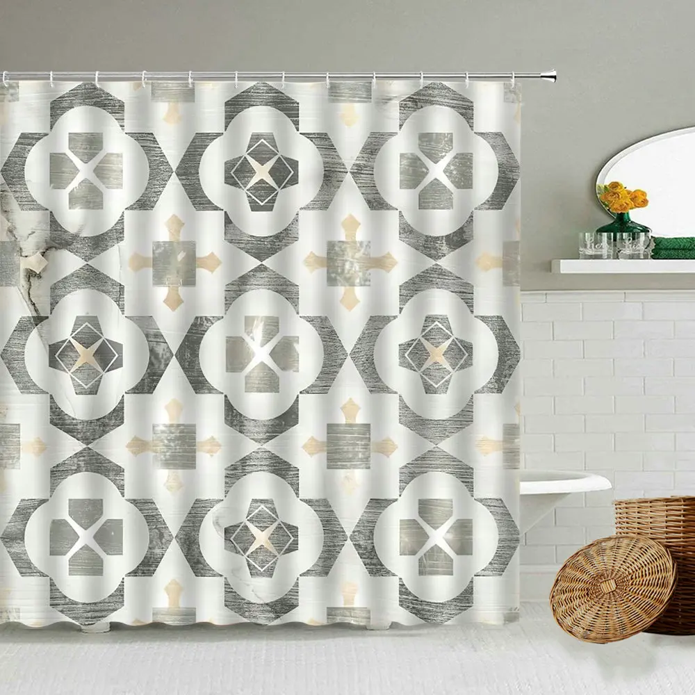 Бесшовная занавеска для душа в стиле ретро с геометрическим рисунком винтажное