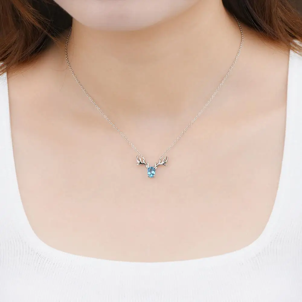 

Hutang 2020 Christmas New Arrival Women Classic Style Natural Blue Topaz 0.92 Carats Deer Design New Year Gift S925 Fine Jewelry