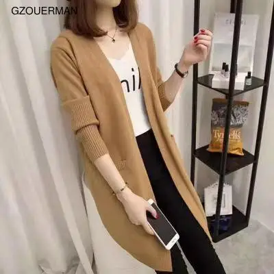 

New Fashion Spring Autumn Women Girls Long Sleeve Solid Color Cardigan Casual Long Slim Knitted Sweater Loose Knitwear
