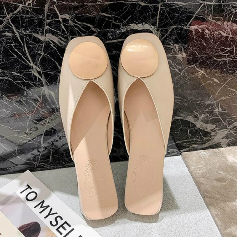 

2020 Women Mules Woman Comfortable Slippers Ladies Elegant Casual Slides Female Classic Solid Shoes Women's Holiday Beach Shoes