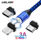 Магнитный кабель USLION 3A для быстрой зарядки iPhone 11 Pro 7 Micro USB Type C Micro USB кабель для Samsung S10 S9 2 м магнитное зарядное устройство
