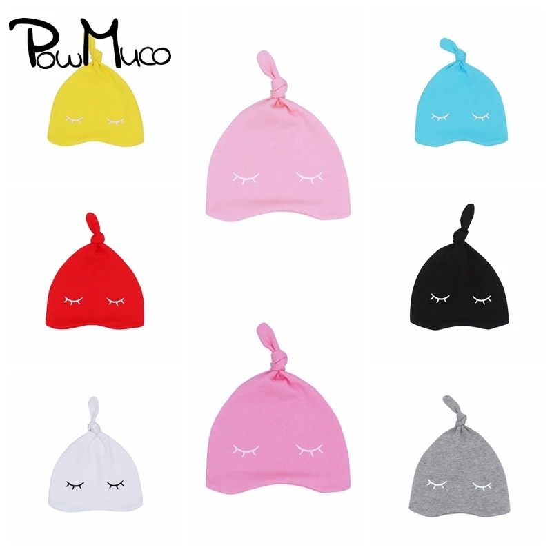 

Powmuco Cute Cartoon Print Knotted Newborn Sleeping Cap Comfortable Soft Double Layer Warm Knitting Cotton Baby Hats Photo Props