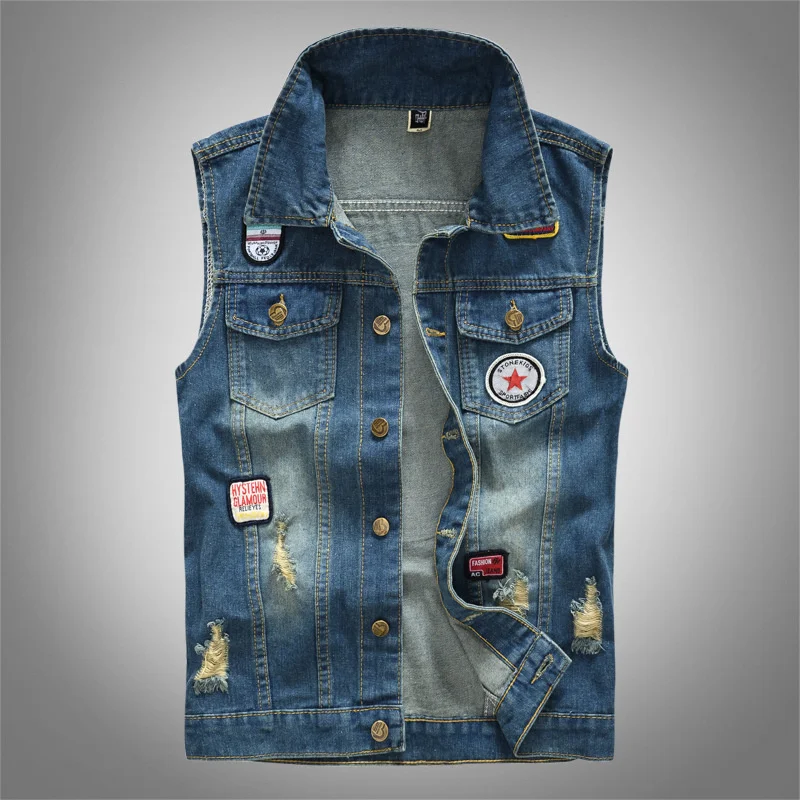

Large size tide brand men's cowboy vest, slim Motorcycle Vest, patch cloth shoulder coat