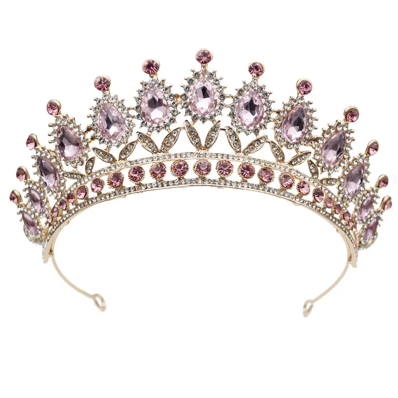 

Gorgeous Pink Crystal Headbands Queen Tiaras and Crowns Bridal Hairband Girls Prom Party Wedding Hair Jewelry Accessories