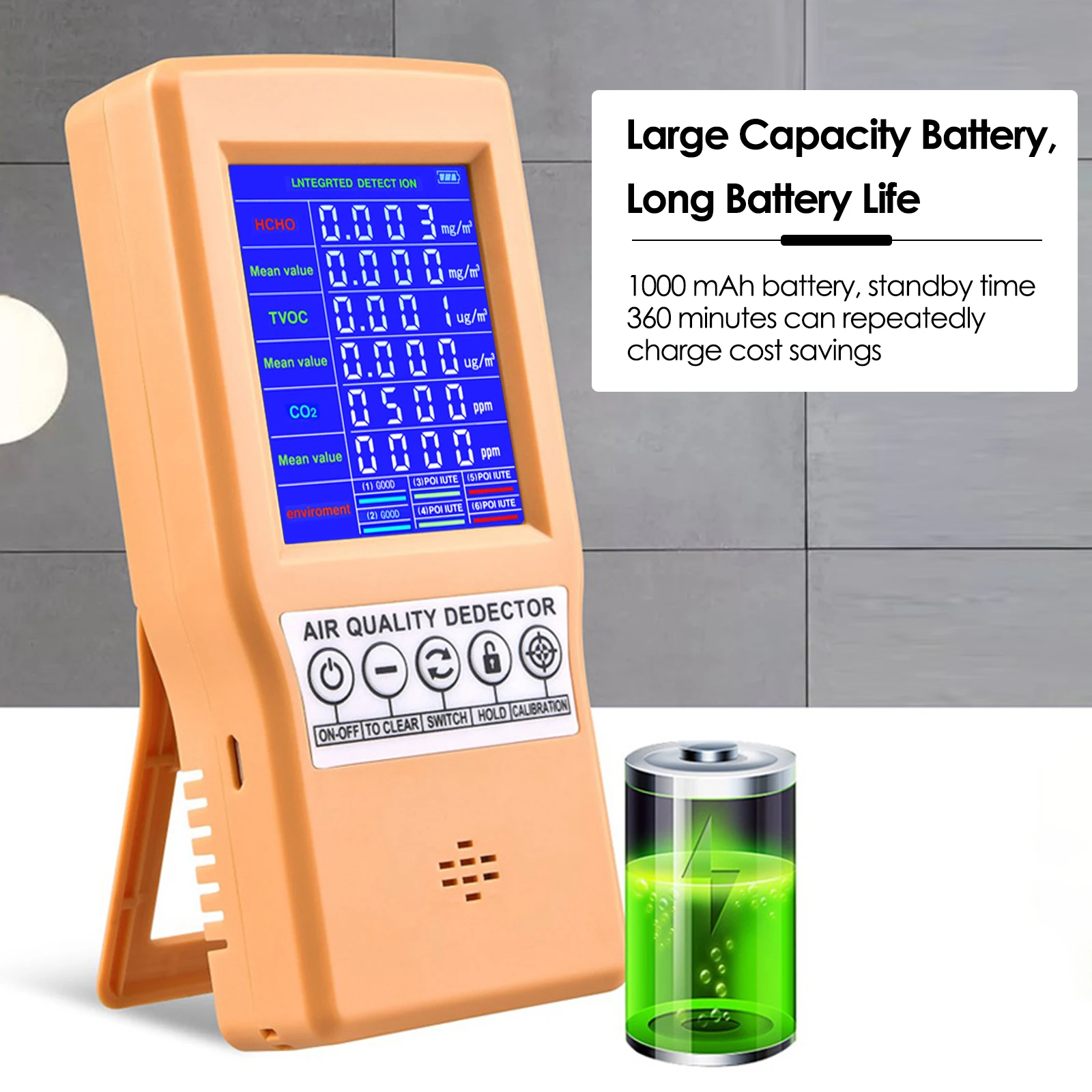

Air Quality Detector Formaldehyde TVOC HCHO CO2 Gas Monitor Portable Digital Air Analyzer Dust Sensor Air Pollution Detection