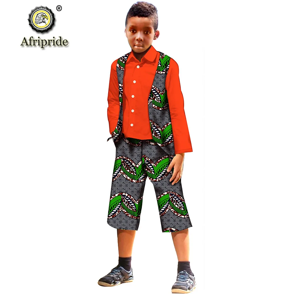 Children`s Clothing African Dashiki Print Set for Boy Coats Shirts and Ankara Pants 3 Piece Suit Wax Attire AFRIPRIDE S204007