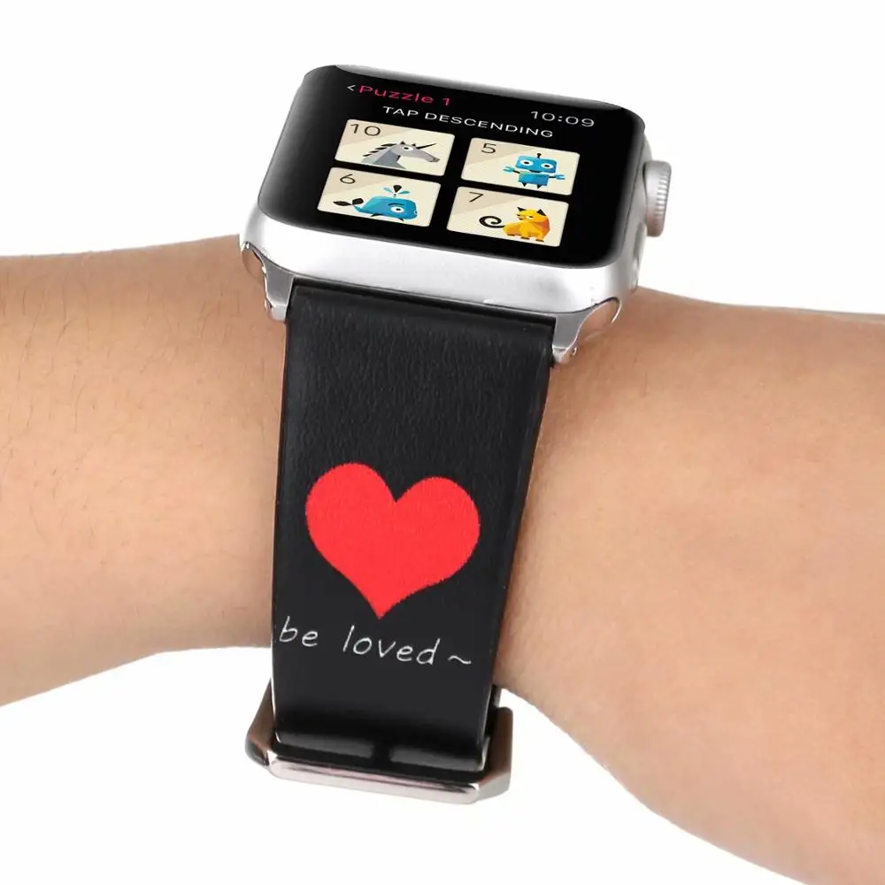 Кожаный ремешок с сердечком для часов Apple watch 4 5 44 40 мм мужские/женские часы