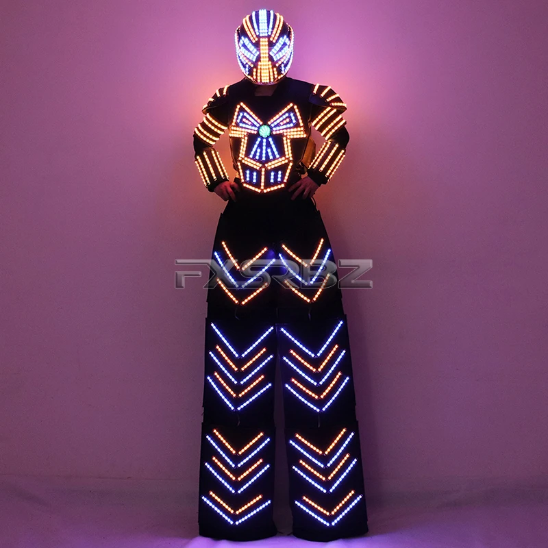 Ходунки костюм робота из светодиодов криоман Давид робот LED танцор одежда шлем