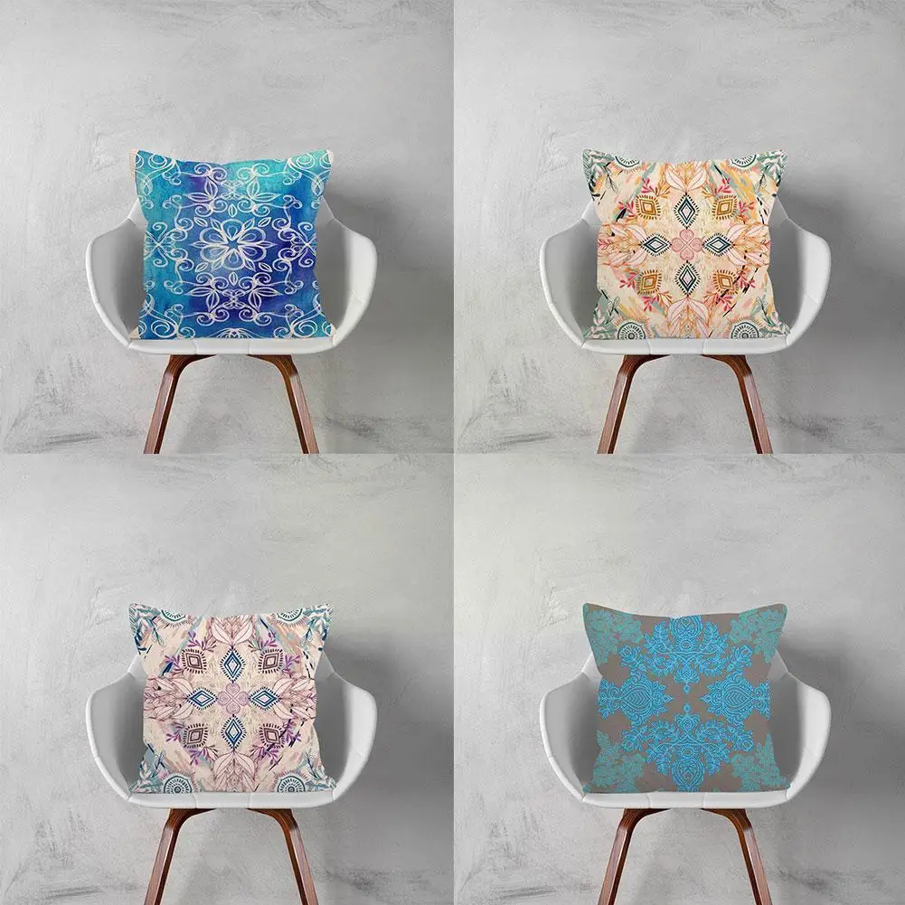 

Single-sided Linen Retro Mandala Pattern Cushion Cover Modern Single-sided Peach Sofa Skin Home 45*45CM Pillowcase K8D6