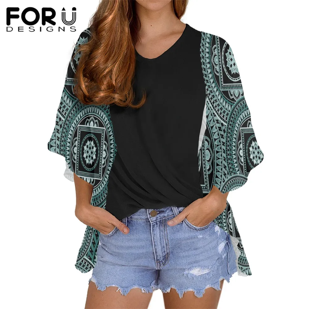

FORUDESINGS Fashion Women's Cardigans Tunics Chiffon Shirts Autumn Indian Mandala Pattern Vintage Kimono Blouses Tees for Girls