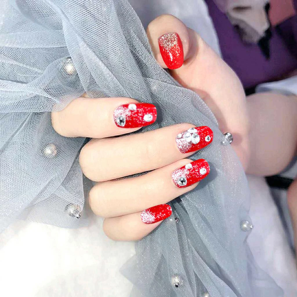 

Pack Of 24 pcs Coffin Nails, Red Ballerina Nail Tips Acrylic Nails Full Cover