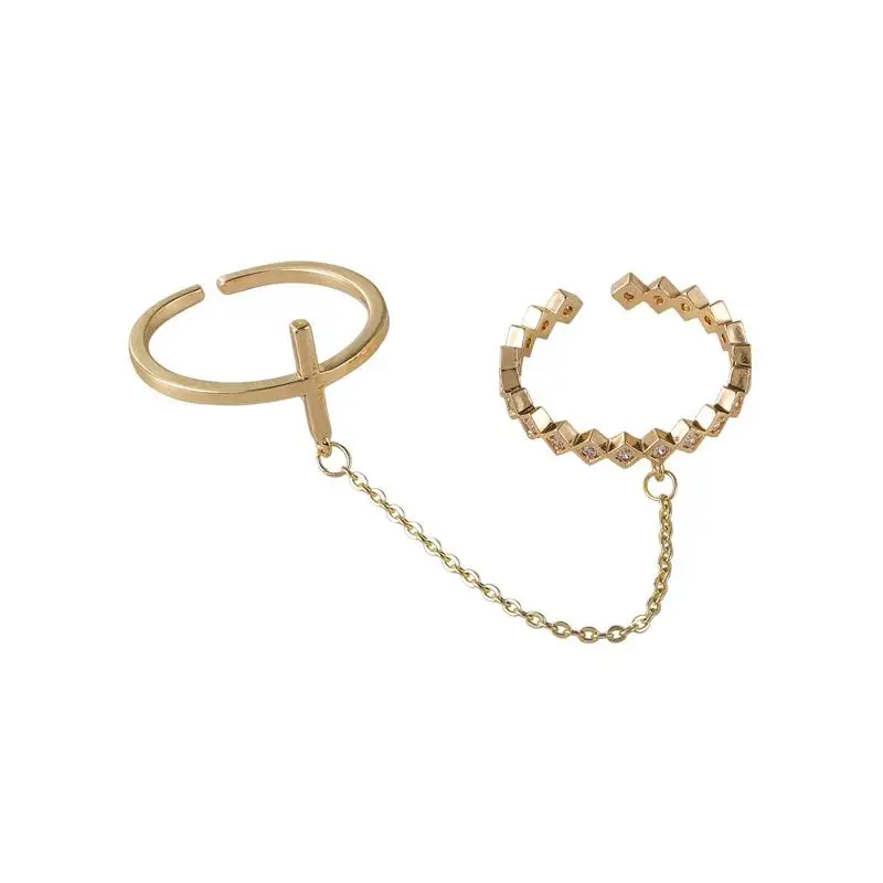 

XIAOBOACC 18K Gold Plated Rings Korean Fashion Cross Zircon Female Open Adjuetable Index Finger Ring Jewelry Wholesale