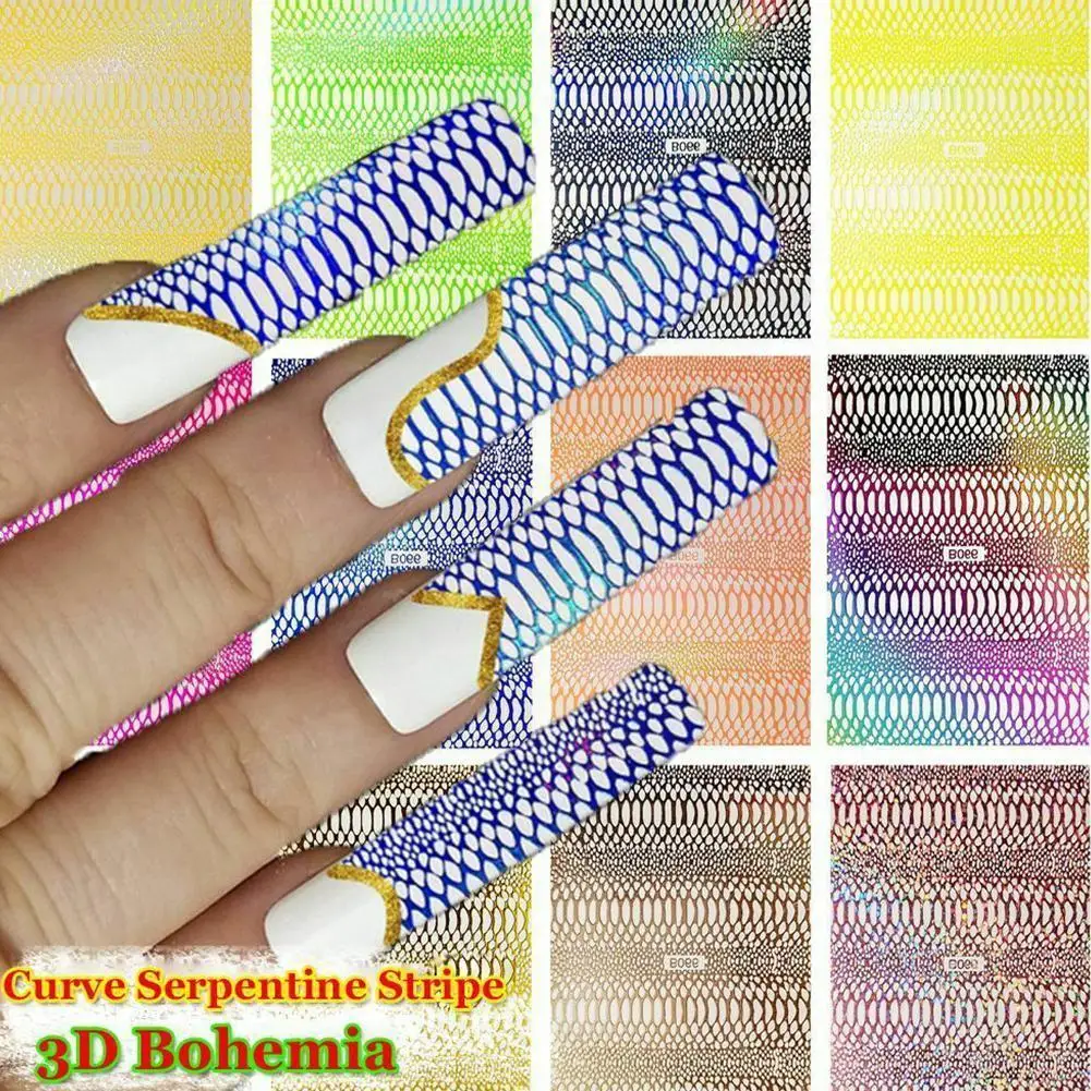 

1 Piece Set 3D Snake-shaped Striped Snake-shaped Nail Bohemian Sticker Decorative Curve Self-adhesive Nail Art Neon O1R1