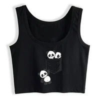 crop top women for panda lovers cute kawaii baby pandas in pocket harajuku tank top women sleeveless women clothes