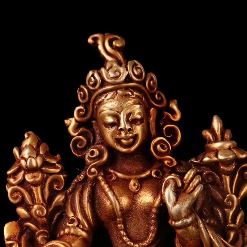 

Tibet Tibetan Buddhism Handmade Old Budda Statue Copper Gilt Green Tara Buddha Statue