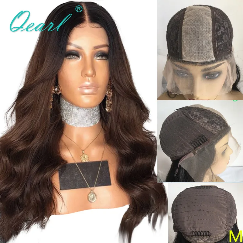 

Body Wave Human Hair Frontal Wig Ombre Black Brown Silk Top Wigs for Women Glueless Remy Hair Lace Wigs 2x6 150% Natural Qearl