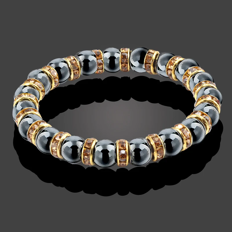 

Natural Hematite Beads Bracelets Men No-Magnetic Health Protection Women Jewelry Charm Crystal Stone Stretch Bracelet & Bangle