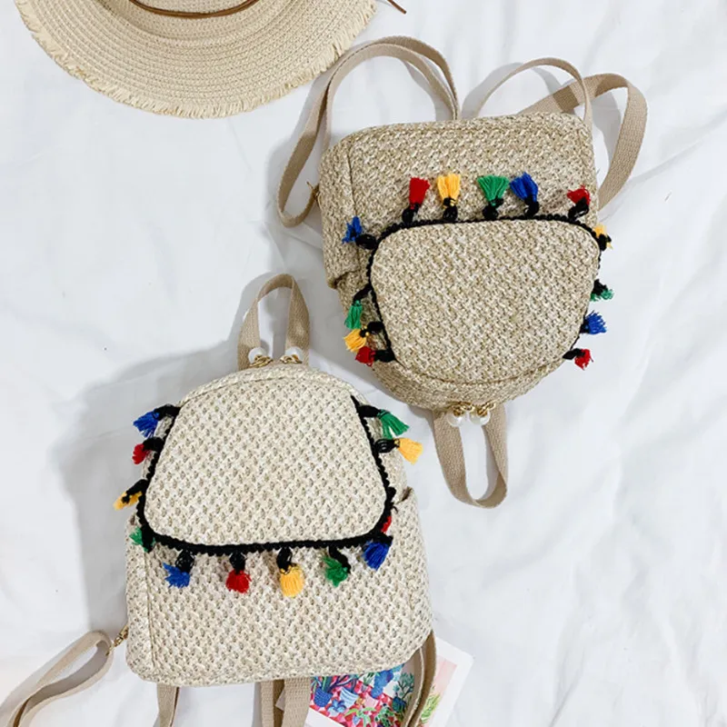 Новый Рафинированный соломенный рюкзак с жемчугом bolso ratan mujer корейский стиль 2020