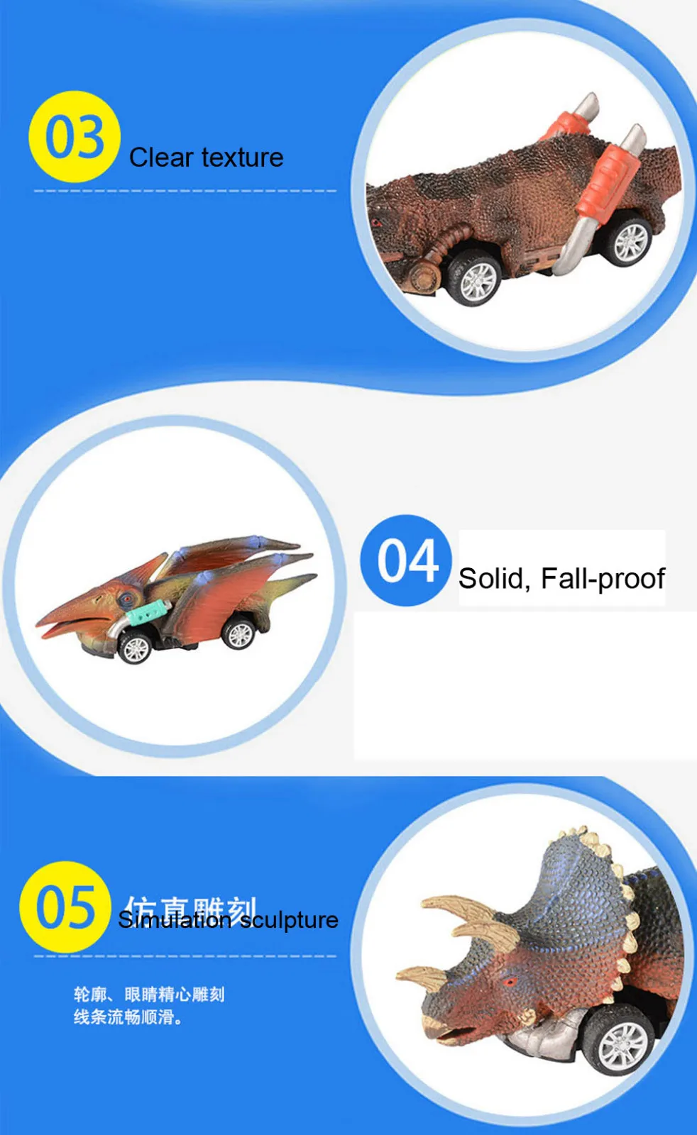 

Different Colors And Expressions Pull Back Vehicles Toy For 3-9 Year Old Age Boys Dinosaur Car Clear Outline And Lifelike Toys