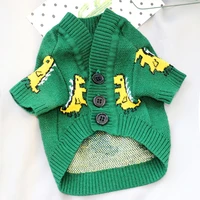 knitted pet dog sweater for small dogs dinosaur print button dog sweaters pomeranian bichon yorkie chihuahua winter clothes