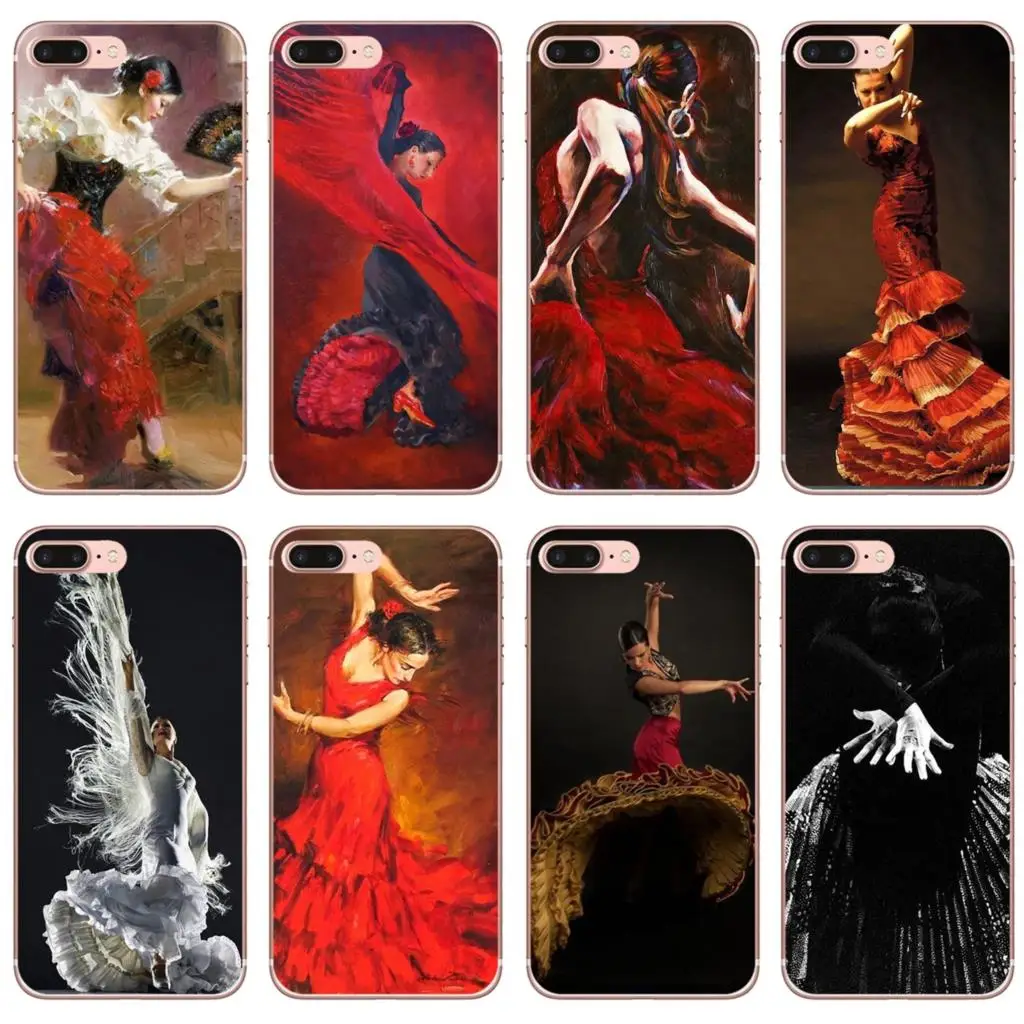 

For iPhone 10 11 12 13 Mini Pro 4S 5S SE 5C 6 6S 7 8 X XR XS Plus Max 2020 Red The Spanish Dancer Flamenco Art Soft Skin Cover