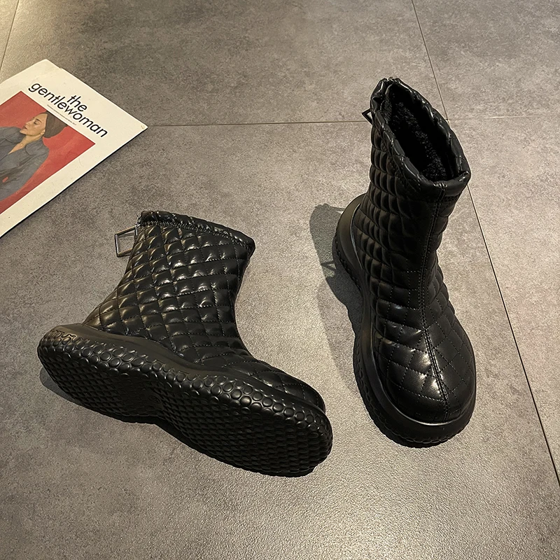 

Plus Velvet Zipper Cotton Shoes Botas De Mujer Autumn Fashion Casual Short-tube Snow Boots Women's Shoes Winter New Thick-soled