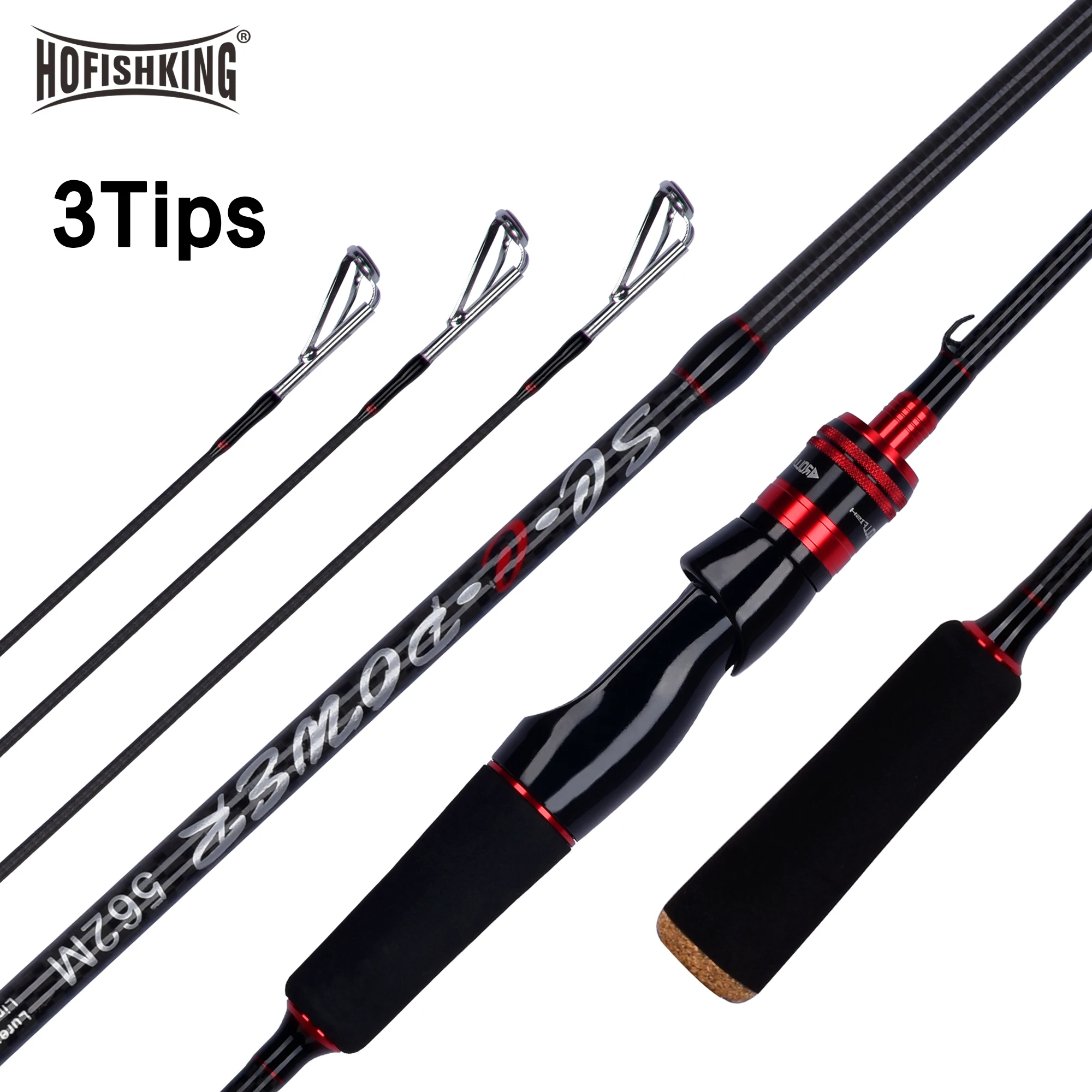 

HOFISHKING Casting Spinning Lure Fishing Rod 2 Sections 1.68m 1/2/3 TIPS 30T Carbon Bait 4-35g L/M/MH Baitcasting Bass Pole