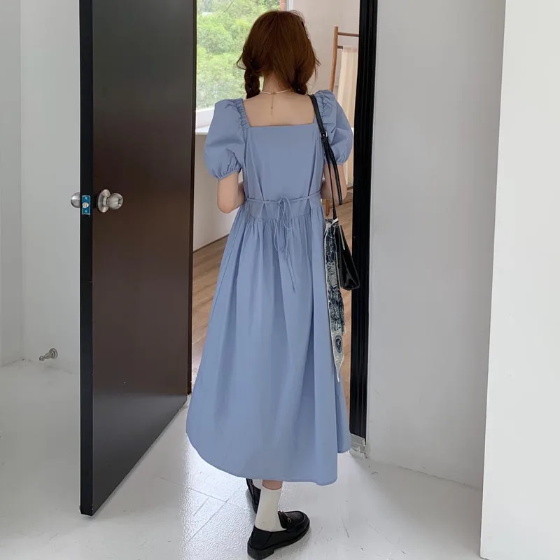 

One-Piece 2021 Korean Style Summer Women'S Chic Dress French Fashionable Western Style Puff Sleeve Dress Temperament Folds Dress