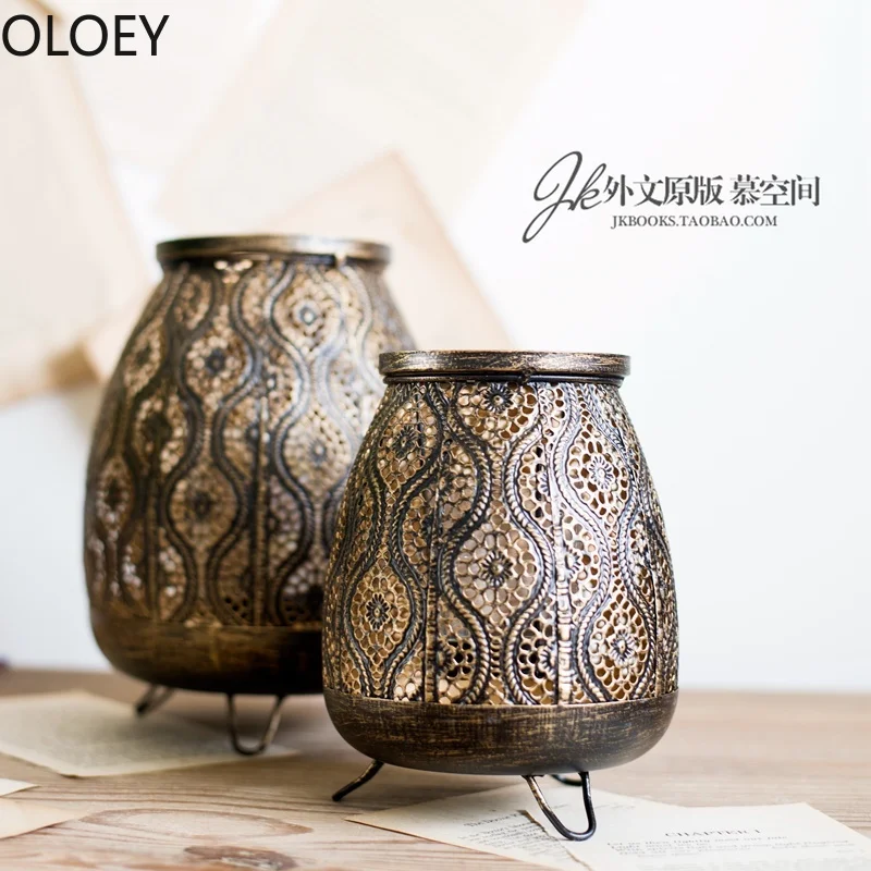 Скандинавский винтажный черный подсвечник золотой железный фонари-украшения