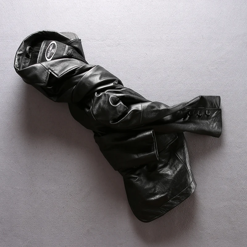 Модный брендовый пиджак из натуральной кожи 2020 приталенный мужской с отложным