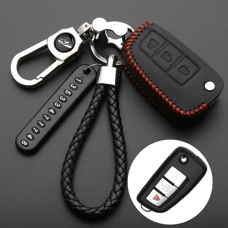 

leather Key Cover 3 Buttons Case For Nissan Qashqai J11 X-trail Murano MAXIMA ALTIMA Juke Car styling
