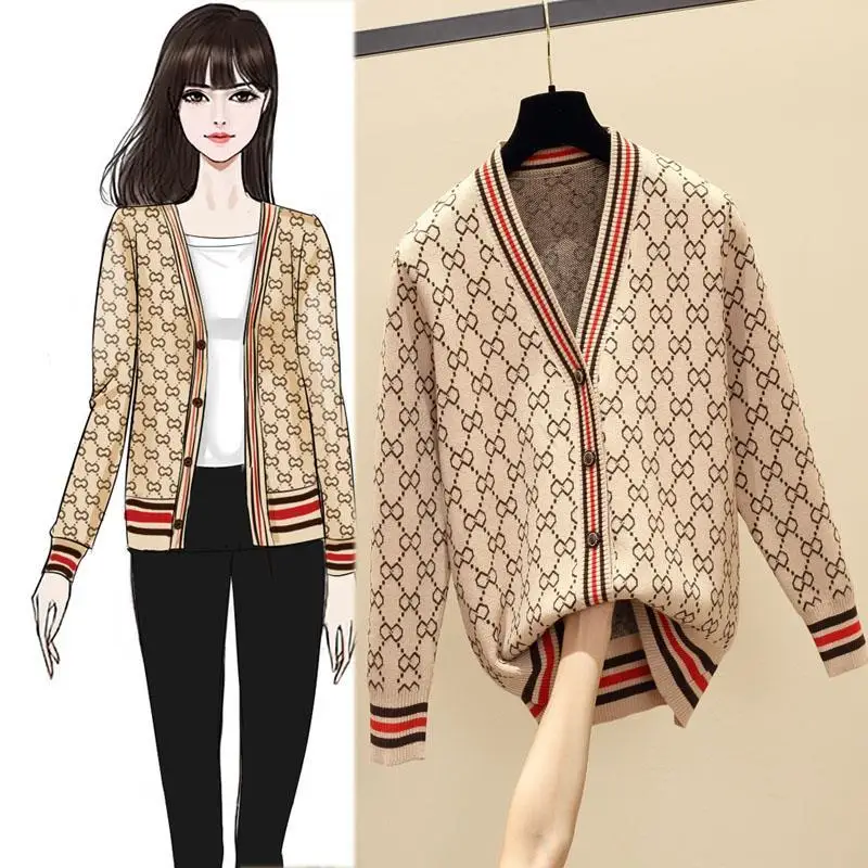 

2020 spring and autumn new loose v-neck diamond sweater women's cardigan winter coat fur clothes women's wear
