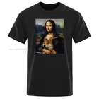 Свободная Мужская футболка Mona Lisa Shiba Inu Doge, летняя футболка для фитнеса, Повседневная футболка с короткими рукавами, хлопковые крутые топы для фитнеса